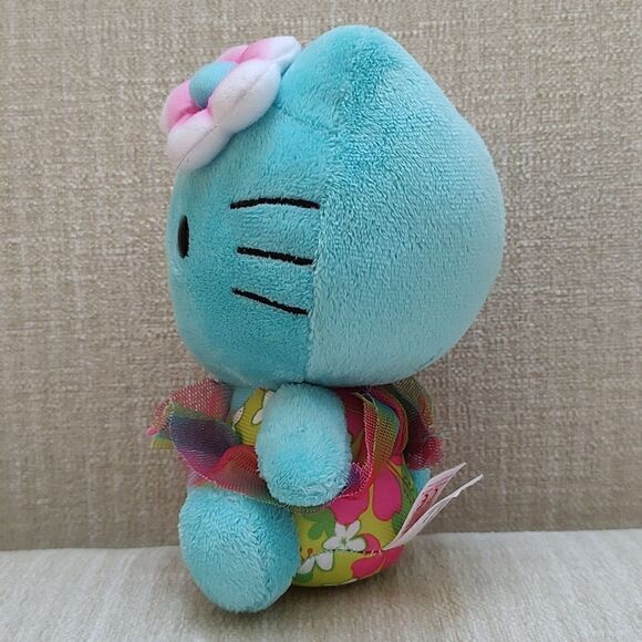 TY Hello Kitty by Sanrio Aqua Blue Tropical Flower 6" Plush 2014 - Picture 2 of 9